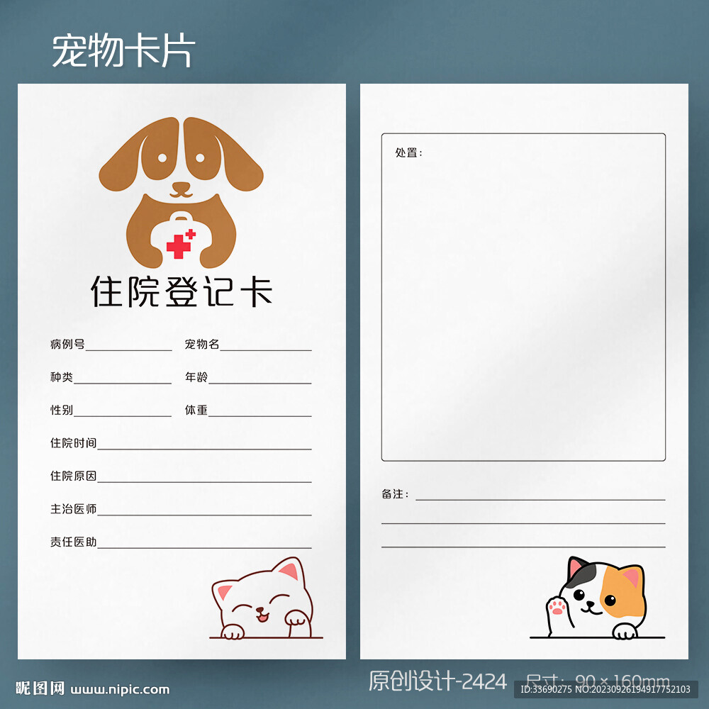 狗狗猫咪宠物医院住院登记寄养卡
