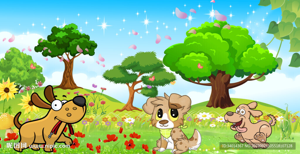 卡通儿童小狗背景墙