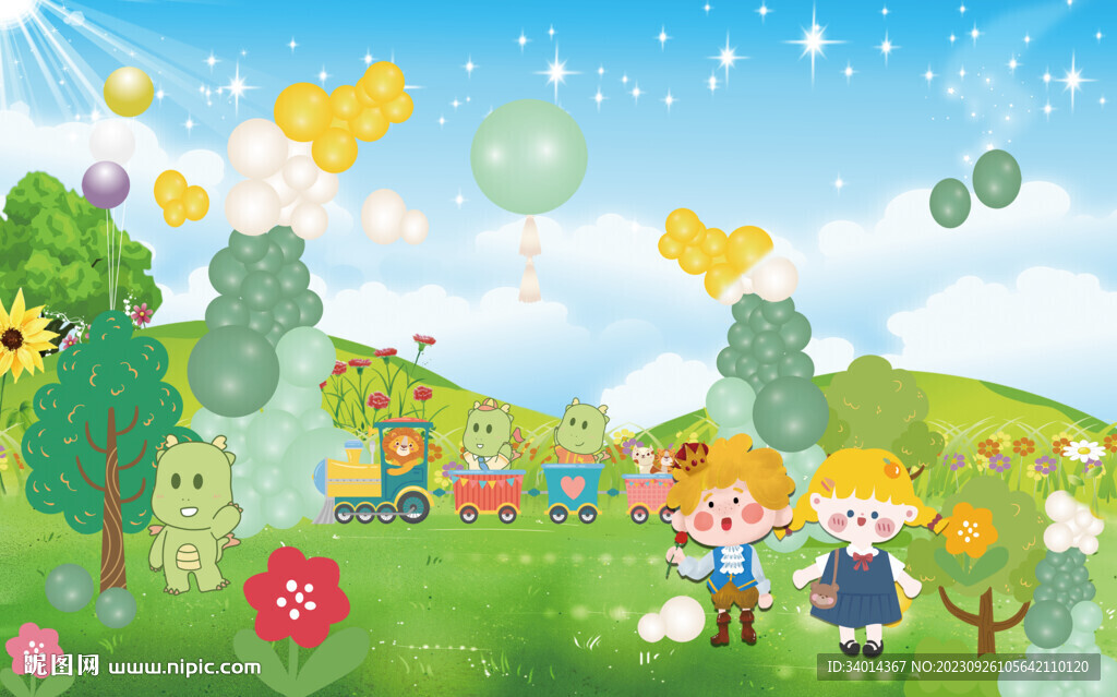 卡通蓝天白云背景墙