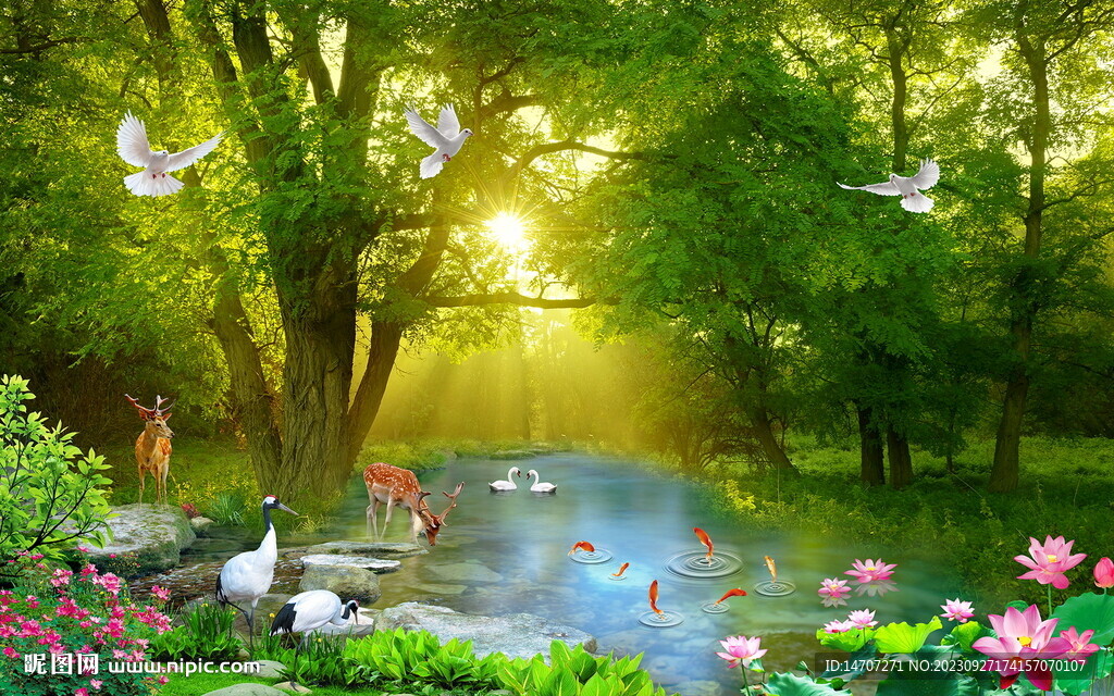 大树森林风景画