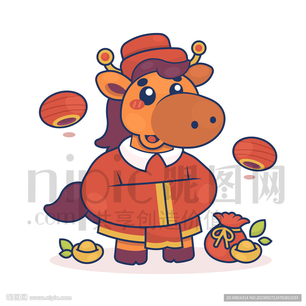 可爱卡通马年小马拜年