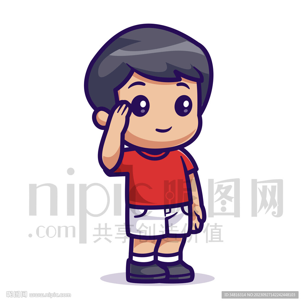 可爱卡通小男孩敬礼