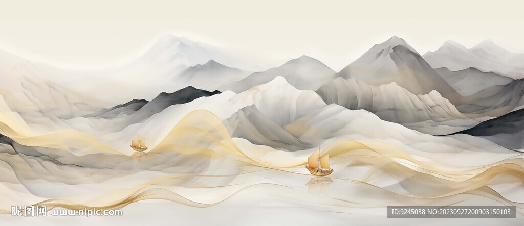 新中式水墨手绘山水画