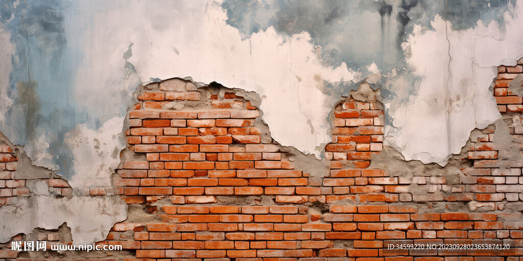 复古斑驳红砖水泥墙背景墙壁画