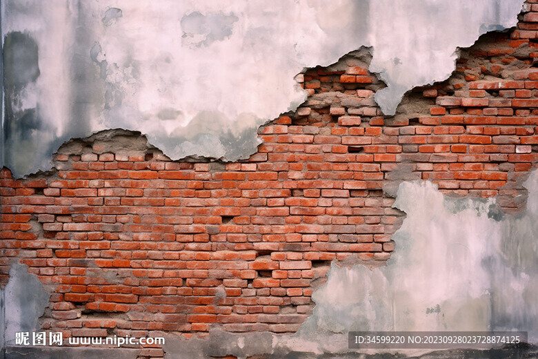 复古斑驳红砖水泥墙背景墙壁画