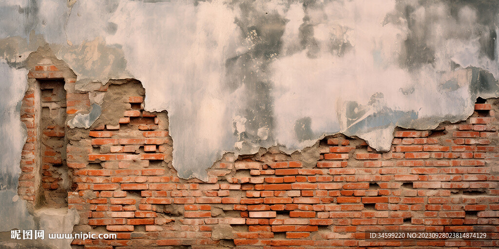 复古斑驳红砖水泥墙背景墙壁画