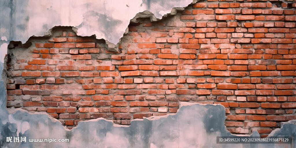 复古斑驳红砖水泥墙背景墙壁画