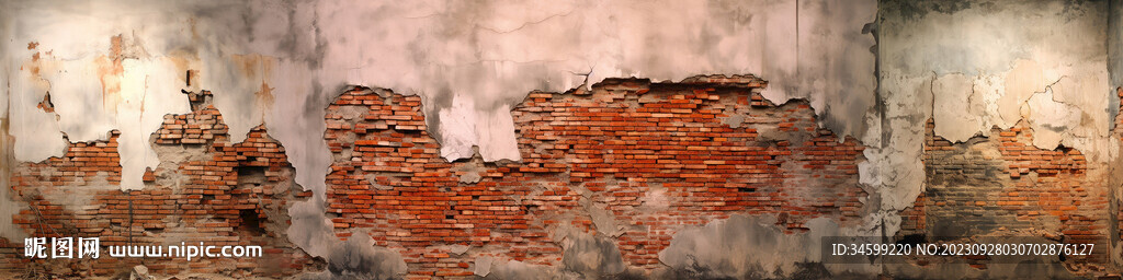 复古斑驳红砖水泥墙背景墙壁画