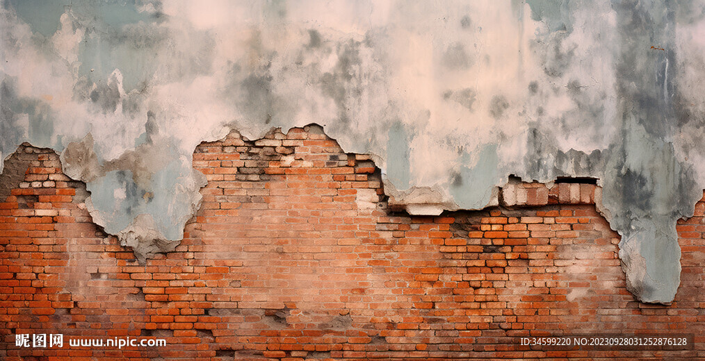 复古斑驳红砖水泥墙背景墙壁画