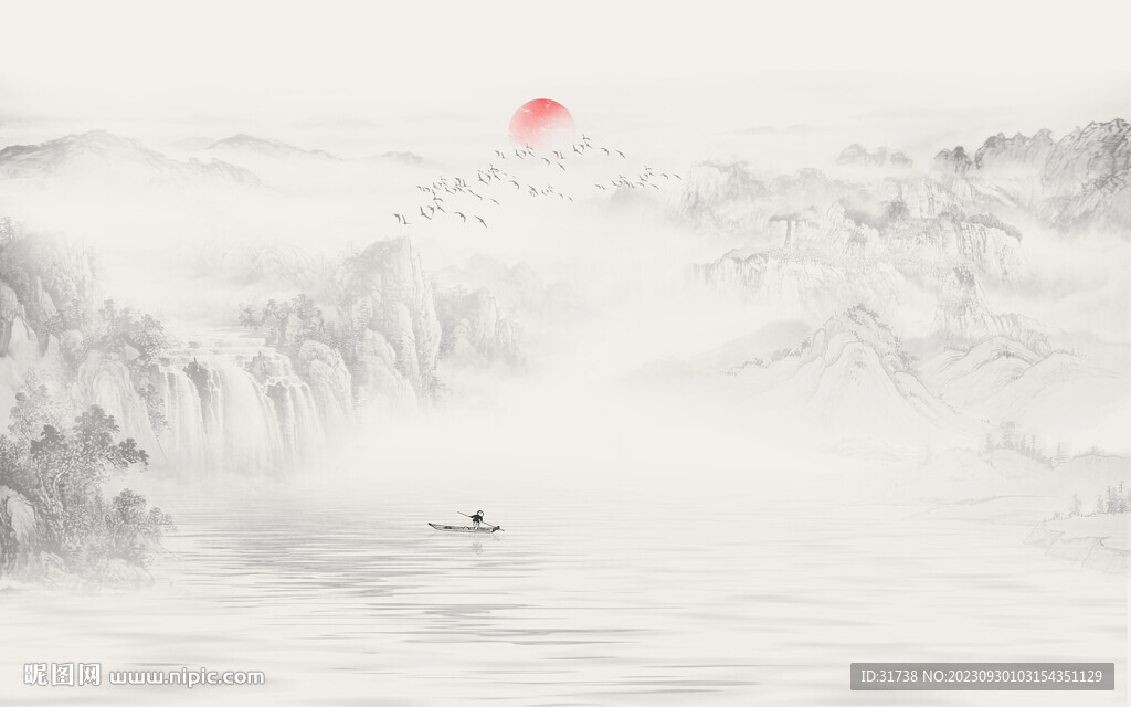 新中式壁画山水画电视背景墙