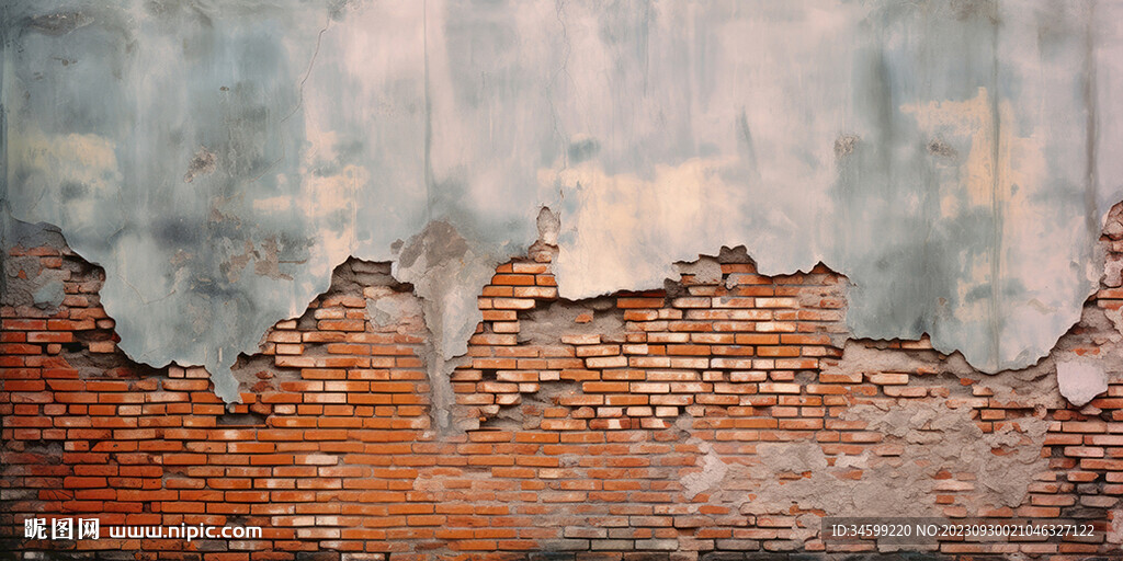 复古斑驳红砖水泥墙背景墙壁画