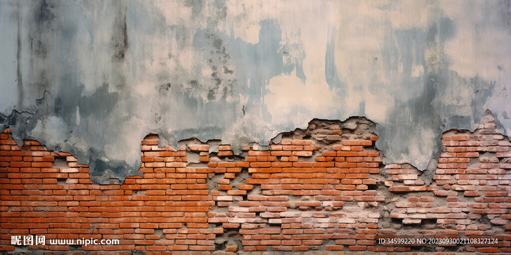 复古斑驳红砖水泥墙背景墙壁画