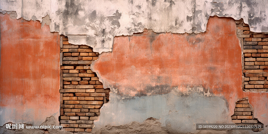 复古斑驳红砖水泥墙背景墙壁画