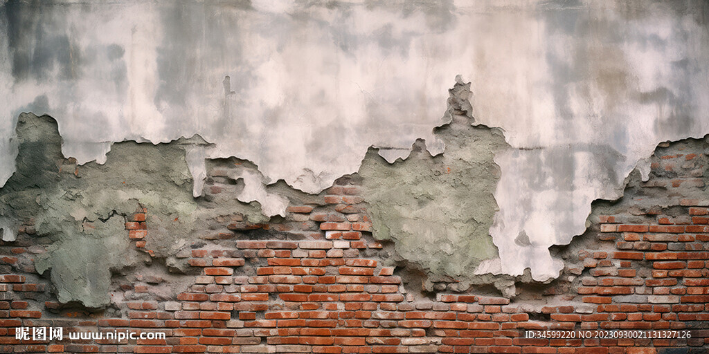 复古斑驳红砖水泥墙背景墙壁画