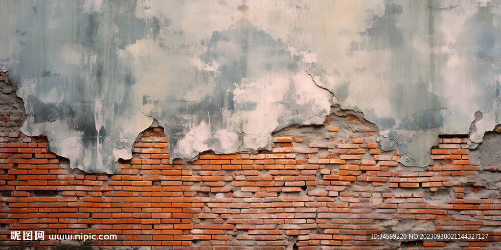 复古斑驳红砖水泥墙背景墙壁画