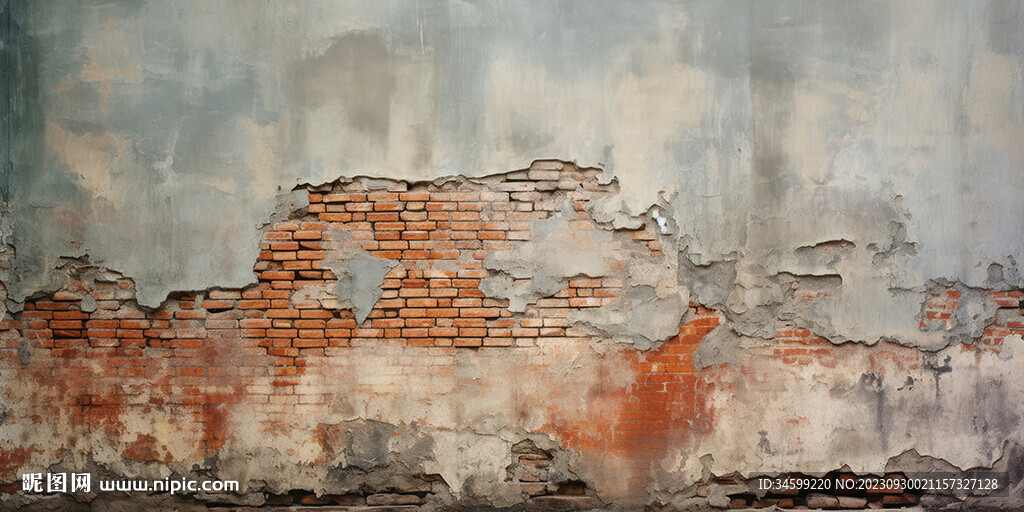 复古斑驳红砖水泥墙背景墙壁画