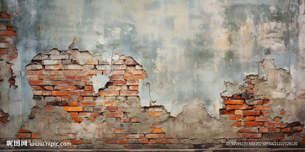 复古斑驳红砖水泥墙背景墙壁画