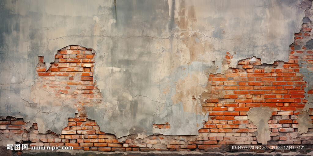 复古斑驳红砖水泥墙背景墙壁画