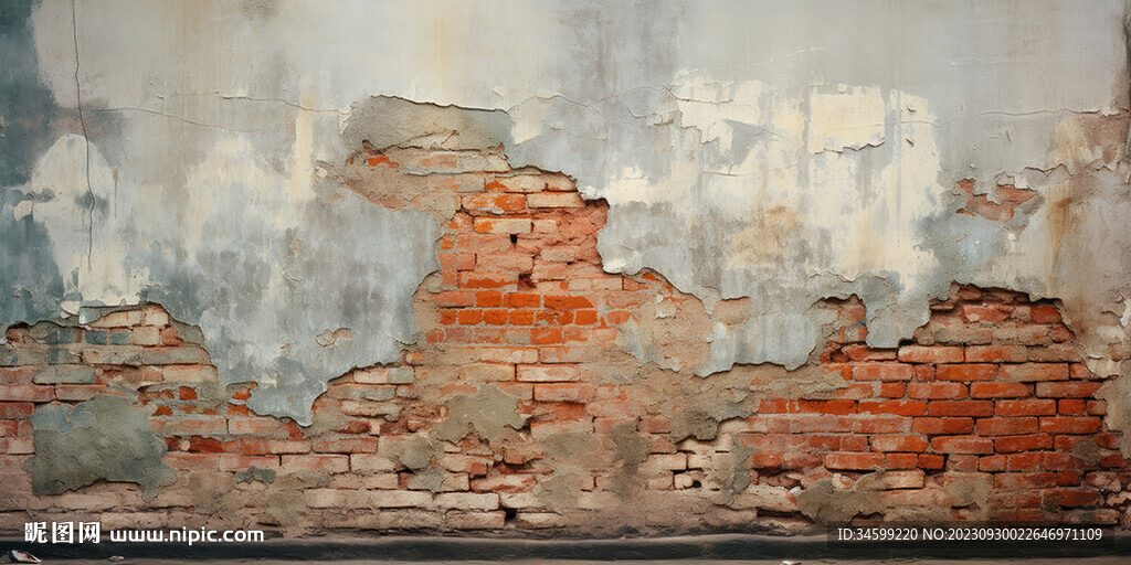 复古斑驳红砖水泥墙背景墙壁画