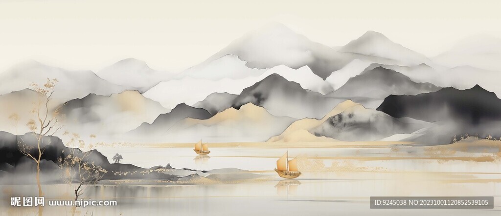 山水画背有靠山装饰画