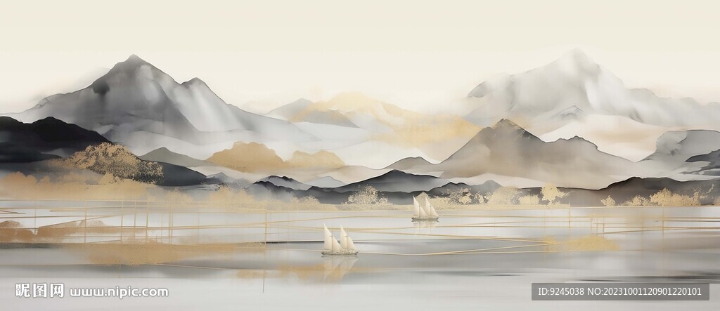 山水画背有靠山装饰画