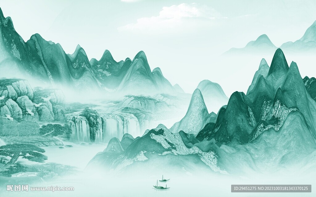 爆款 简约高档山水 Tif分层