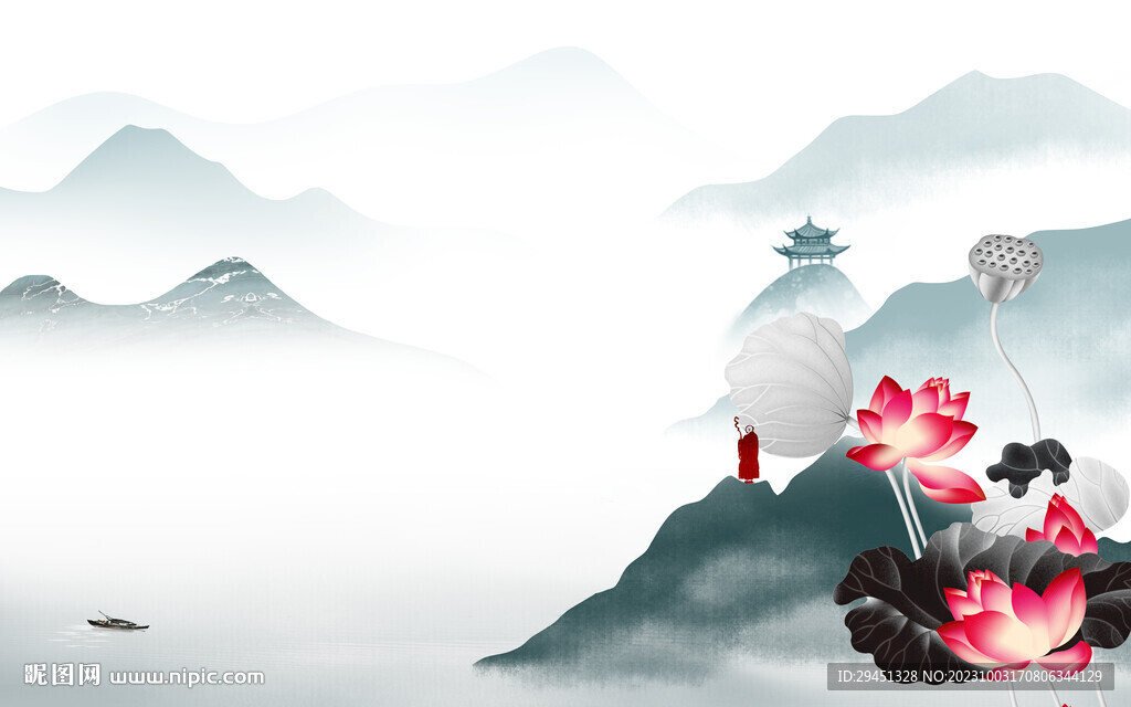 高端 现代背景山水 TIf分层