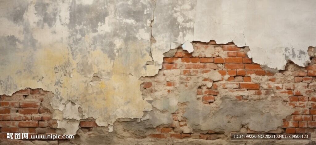 复古斑驳红砖水泥墙背景墙壁画