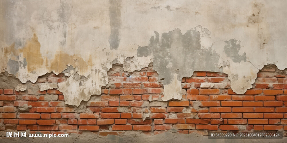 复古斑驳红砖水泥墙背景墙壁画