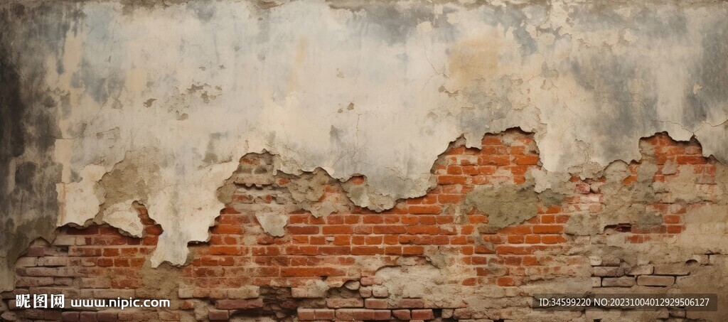 复古斑驳红砖水泥墙背景墙壁画