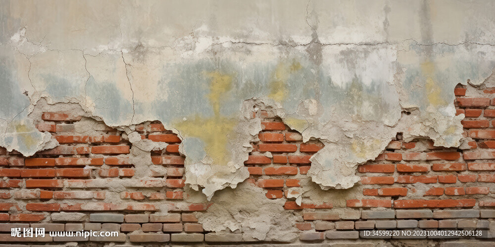 复古斑驳红砖水泥墙背景墙壁画
