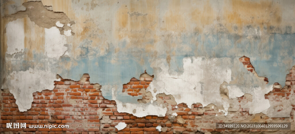 复古斑驳红砖水泥墙背景墙壁画