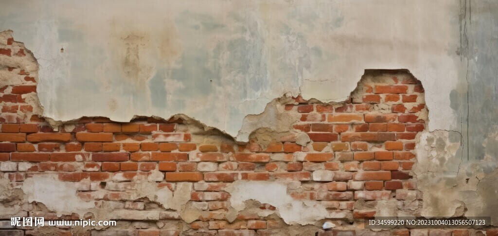 复古斑驳红砖水泥墙背景墙壁画