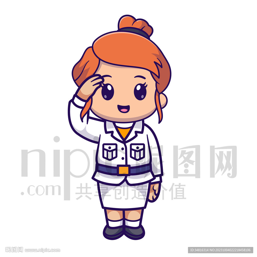 可爱卡通敬礼的小女孩