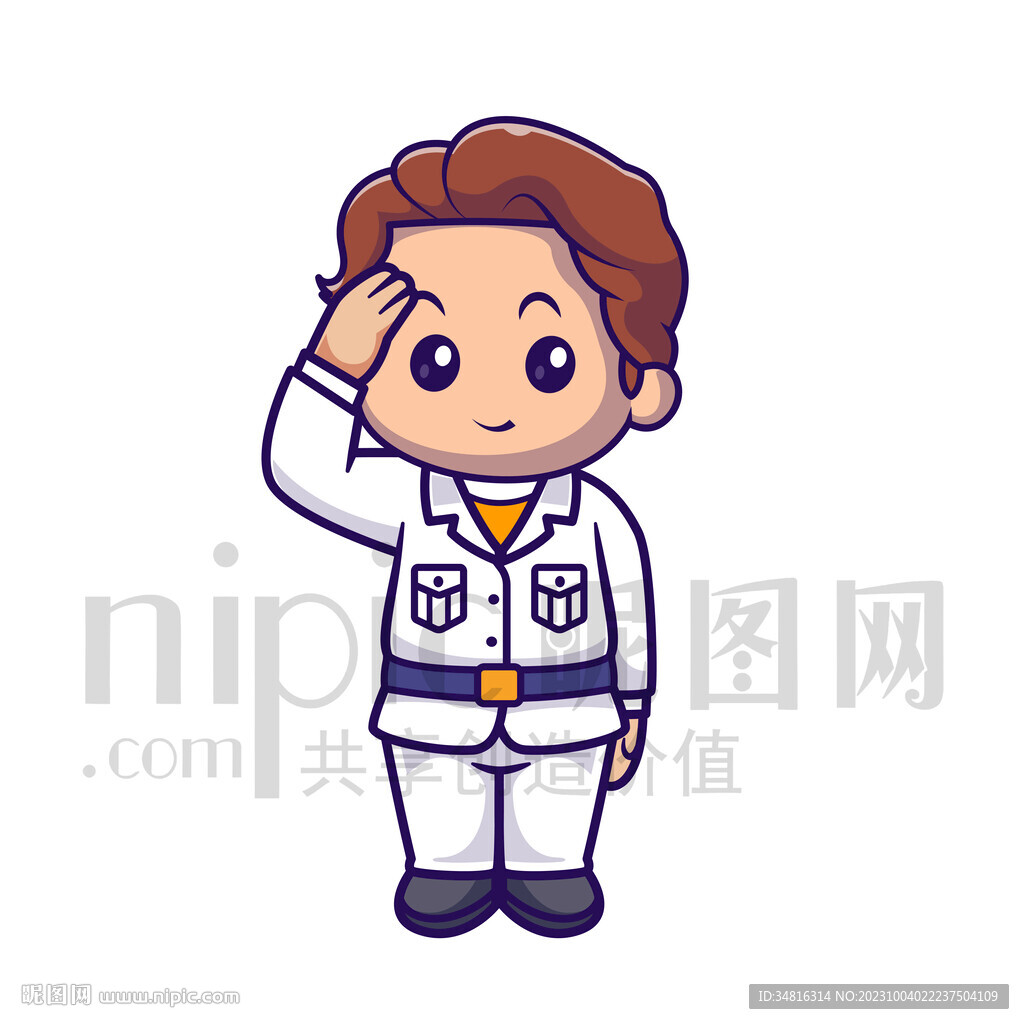 可爱卡通敬礼的小男孩