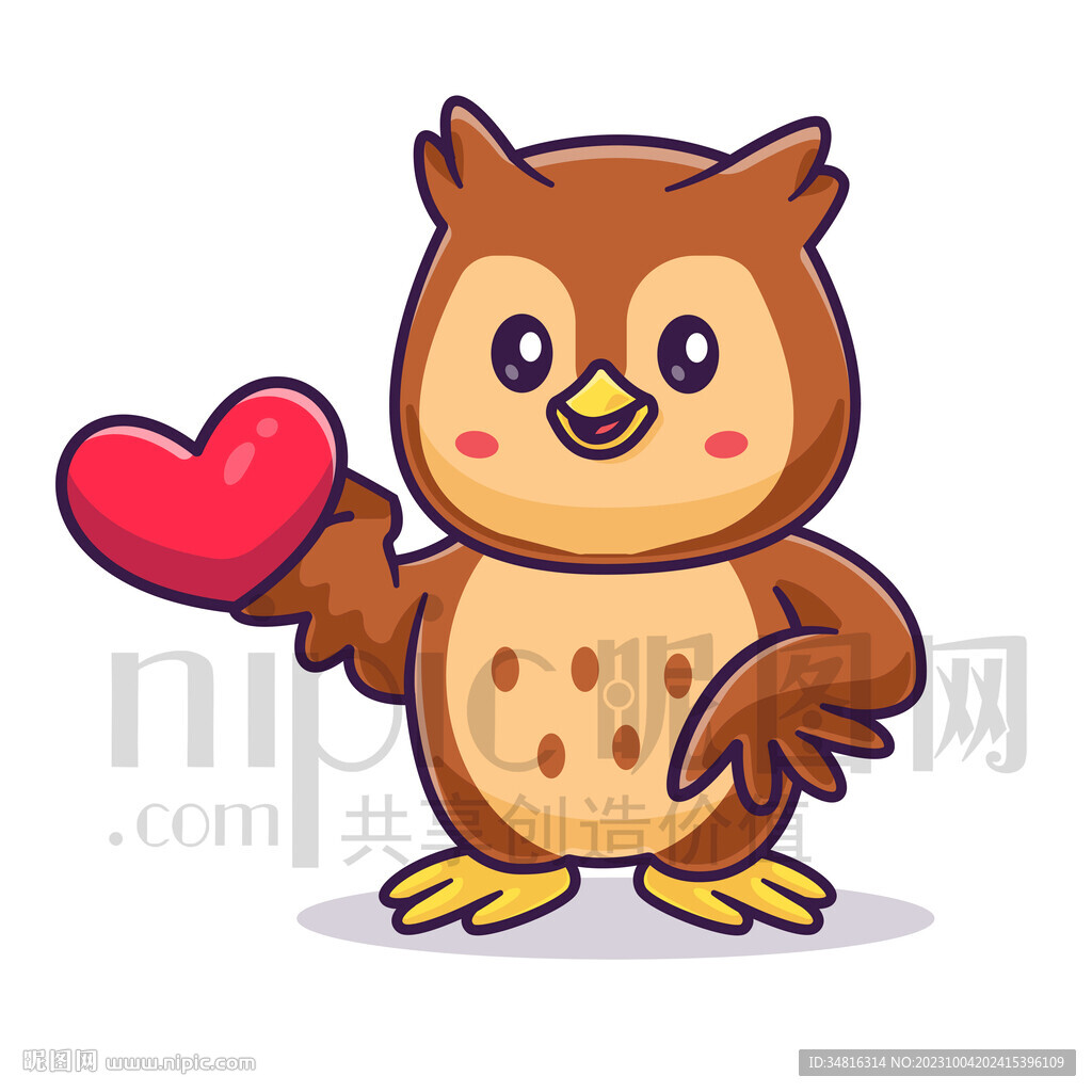 可爱卡通拿着爱心的猫头鹰