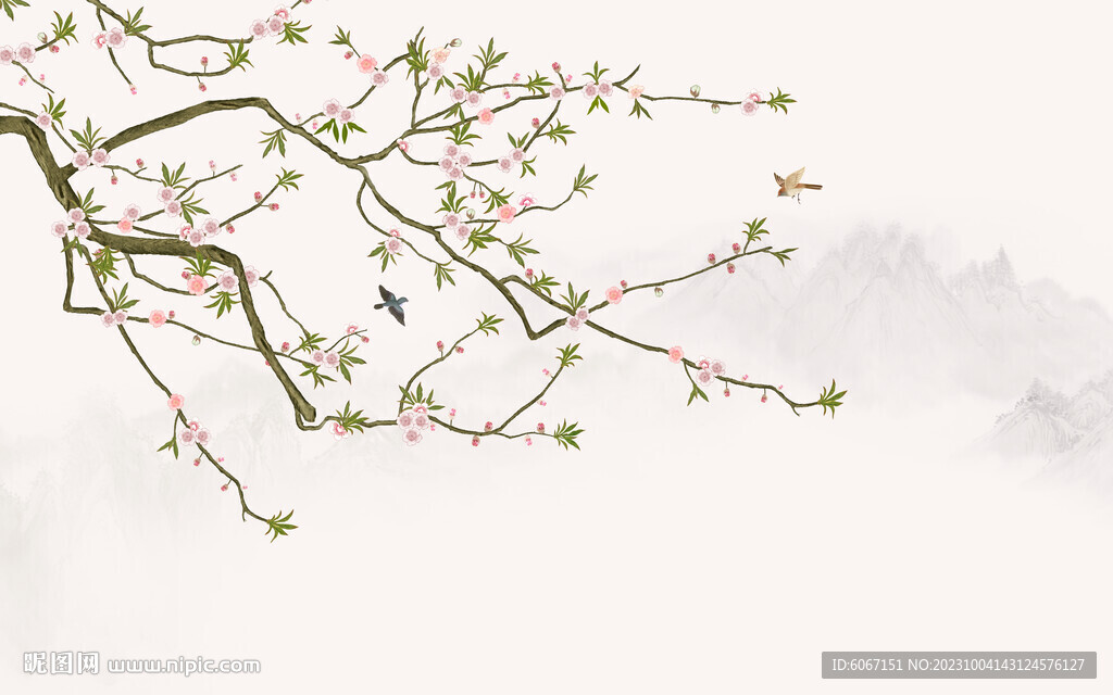 新中式花鸟画电视背景墙