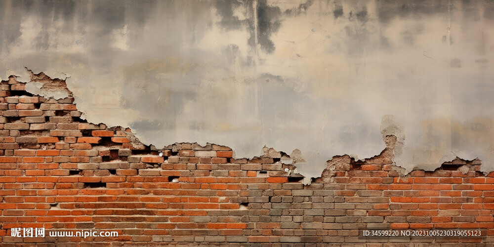 复古斑驳红砖水泥墙背景墙壁画
