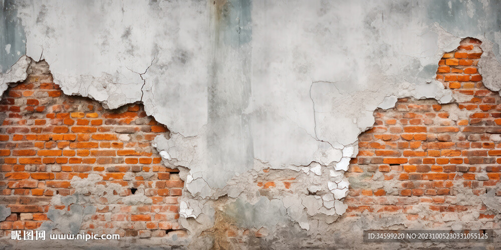 复古斑驳红砖水泥墙背景墙壁画