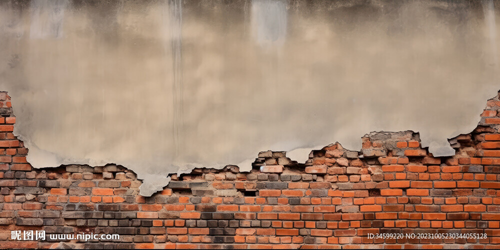 复古斑驳红砖水泥墙背景墙壁画