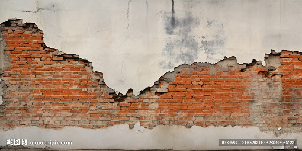 复古斑驳红砖水泥墙背景墙壁画