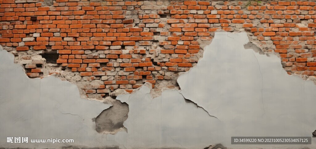 复古斑驳红砖水泥墙背景墙壁画