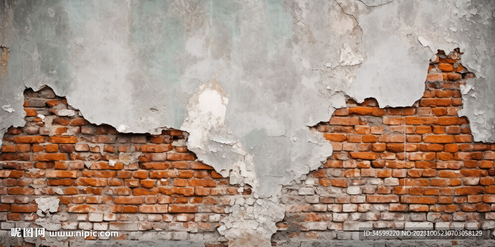 复古斑驳红砖水泥墙背景墙壁画