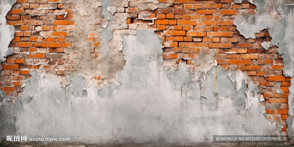 复古斑驳红砖水泥墙背景墙壁画