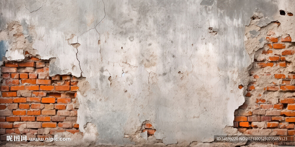 复古斑驳红砖水泥墙背景墙壁画