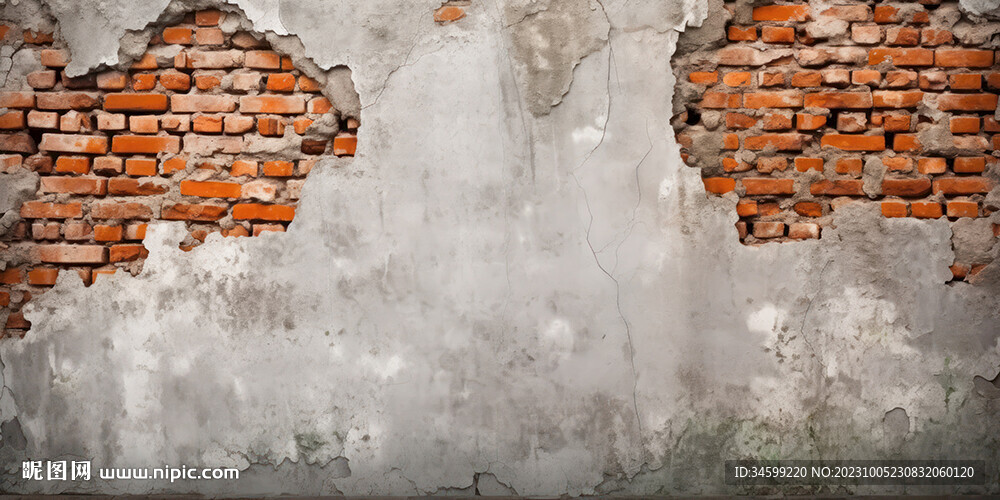 复古斑驳红砖水泥墙背景墙壁画