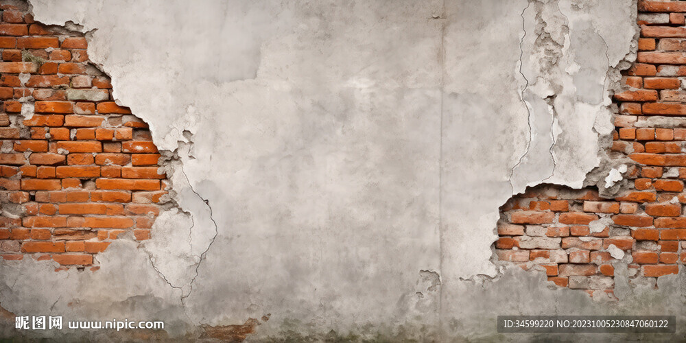 复古斑驳红砖水泥墙背景墙壁画