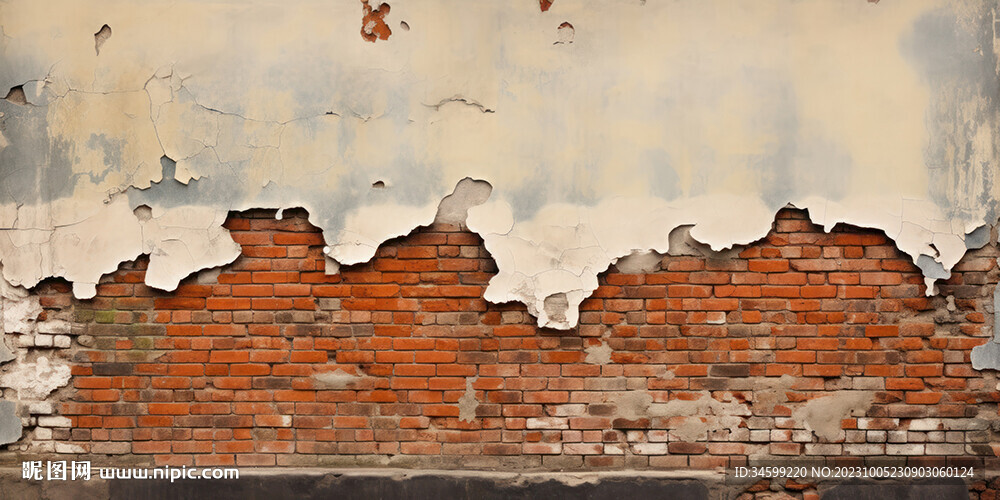 复古斑驳红砖水泥墙背景墙壁画