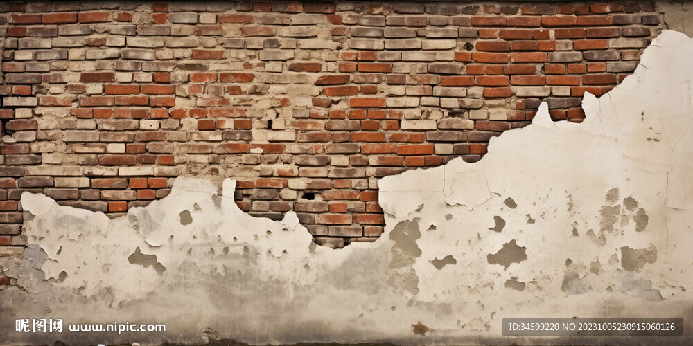 复古斑驳红砖水泥墙背景墙壁画