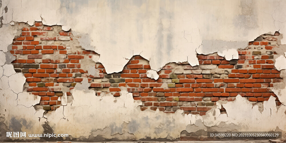 复古斑驳红砖水泥墙背景墙壁画